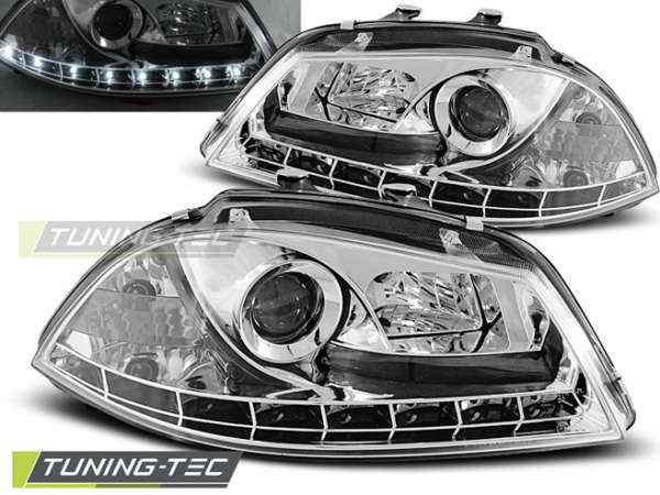 LED Tagfahrlicht Design Scheinwerfer für Seat Ibiza 6L 02-08 chrom